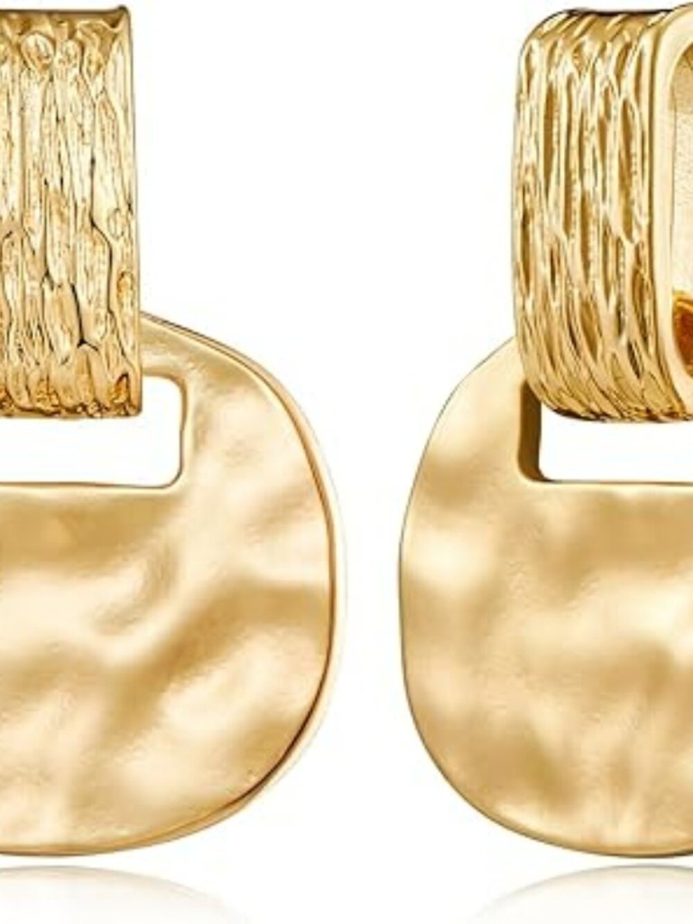 NEW Chunky‎ Gold Boho Hammered Dangling Earrings Modern Statement Finish